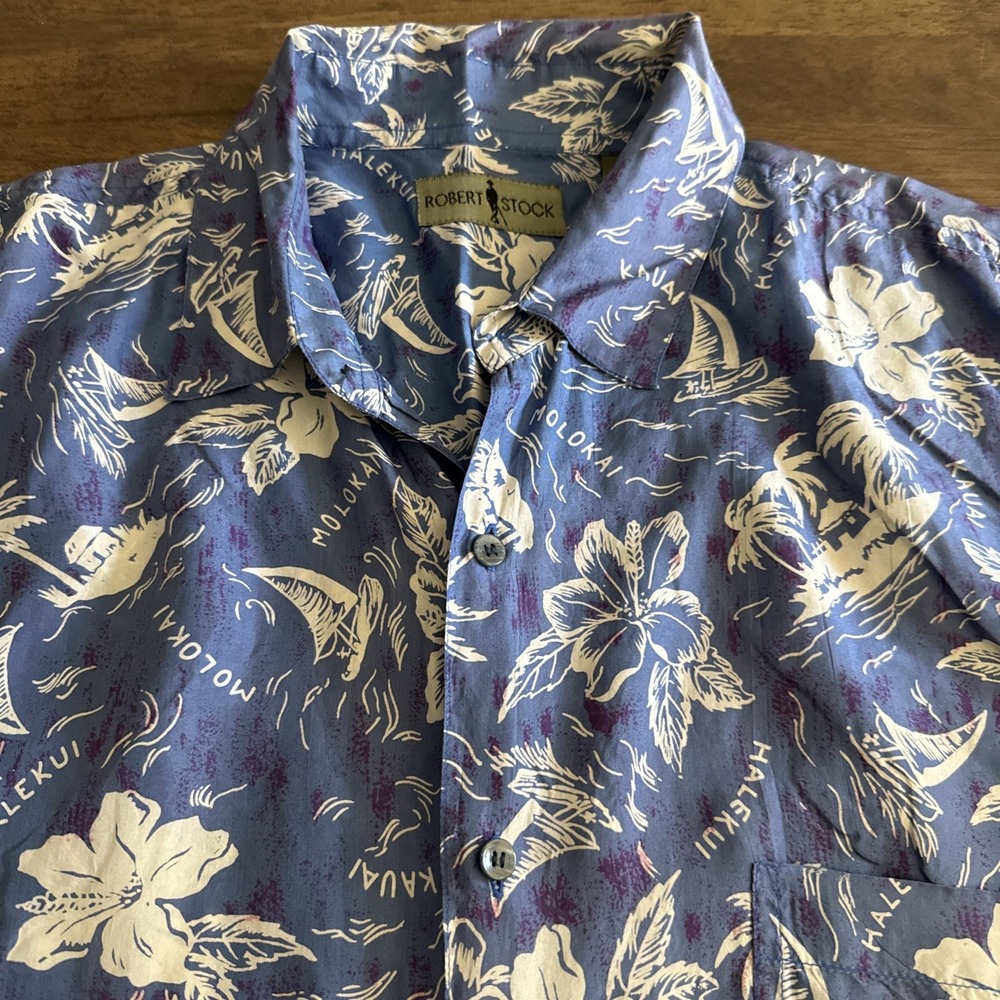 Vintage Robert Stock Button Up Shirt Mens XL Short Sleeve Silk Hawaii Print